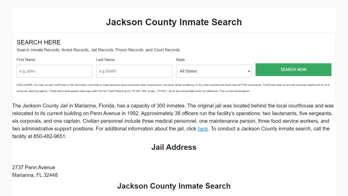 Jackson County Inmate Search - Florida Prison Inmate Search